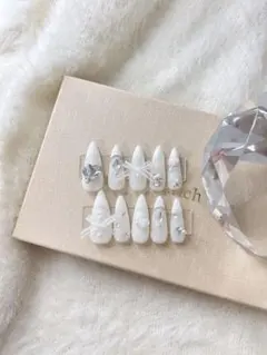 ワンホンネイル チークネイル リボン 韓国 ネイルチップ 量産型 レース