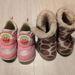 アンパンマン ピンクベビーシューズ 13.5EE　キリン柄　ベビーファーブーツ