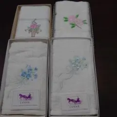 花柄刺繍白フェイスタオル4枚組