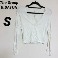 The Group B.BATON ホワイト長袖トップス【S】リブ　ショート丈
