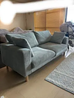 西海岸、北欧、南国、ハワイ系2人、3人掛けコーデュロイソファ希少水色　定価12万