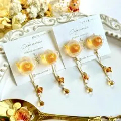 ハンドメイド＊2way ハニーレモンティーのイヤリング/サージカルステンレス