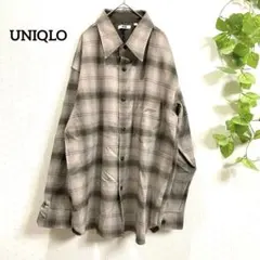 ユニクロ　オーバーサイズシャツ　ネル　フランネル XL 茶　チェック　大きめ
