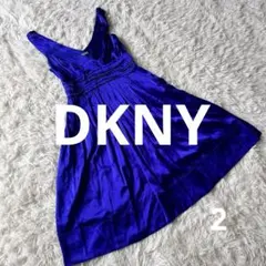 DKNY シルク94％ カシュクールワンピース ロイヤルブルー 結婚式 2のサムネイル