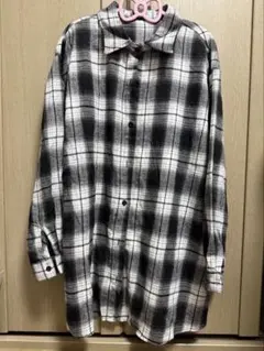 長袖シャツ 黒白チェック チュニック