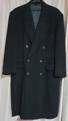 美品 イタリア製 カシミヤ ブラック ダブルブレスト チェスターコート