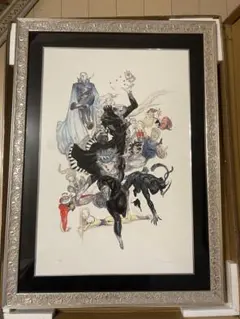F10号】天野喜孝/手描き作品/表裏サイン有り/油彩/絵画/美品/高級額縁