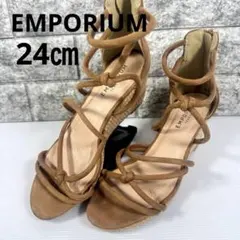 EMPORIUM スエード調ブラウンウェッジサンダル　L(24~24.5)