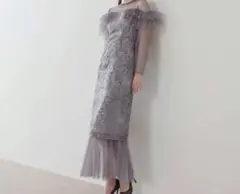 Leja 刺繍スパンコール パーティードレス グレー ロング丈