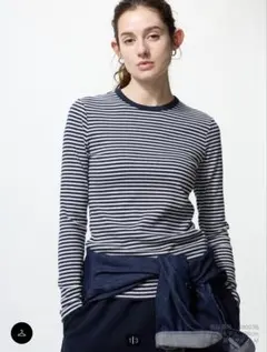 UNIQLOソフトリブクルーネックT ネイビー Lボーダー