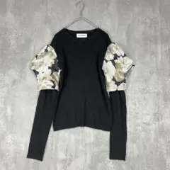 リリーブラウン Lily Brown ニット　パフスリーブ　花柄　黒　羊毛　冬