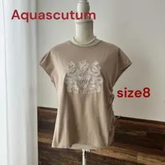 O♦︎アクアスキュータム　サイドギャザー 刺繍Tシャツ　ベージュ　Mのサムネイル