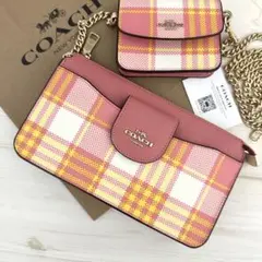 ★ 新品 COACH ショルダーバッグ ピンク チェック ポーチ付き
