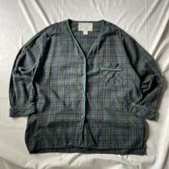 00s パジャマシャツ チェック グリーン グランジ Y2K 平成 古着 大人気