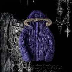 y2k ファー付き ダウンジャケット 短丈 光沢 平成 パンク アーカイブ 紫