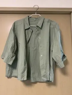 グリーン 五分袖シャツ Lサイズ