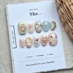 763 アンティークフラワーネイル 淡色 韓国 個性派 レース ニュアンス