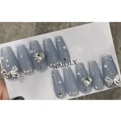 現品 即購入可 ネイルチップ ワンホン キラキラ リボン ガーリー 韓国