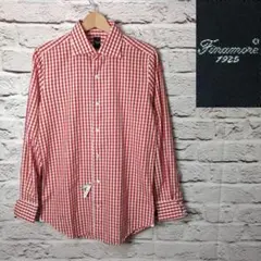 極美品□Finamore チェック柄 ロングスリーブシャツ 赤×白-チェック柄のサムネイル