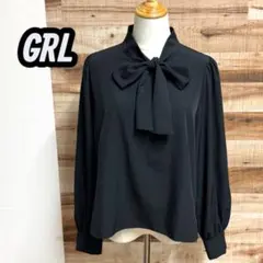 【美品】グレイル ブラックブラウス 長袖 ボウタイブラウス L バックボタン