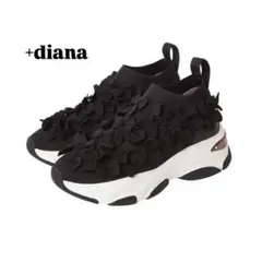 【+diana】撥水加工☆リボンデザイン軽量ニットソックススニーカー☆24.5