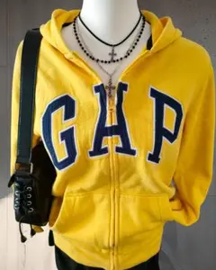 Y2K 00s GAP ジップパーカー イエロー デカロゴ 平成ギャル