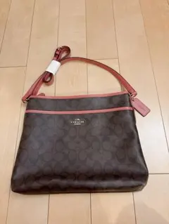 COACH ショルダーバッグ シグネチャー　ダークブラウン/ピンク