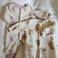 もこもこロンパース　二枚セット　うさぎとくま　70 ベビー