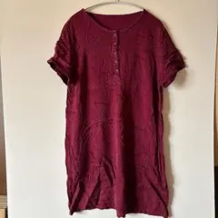 チュニック ヘンリーネック 半袖 総柄 XXL 深紅 キュプラ ビッグサイズ
