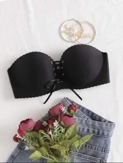SHEIN スカロップ レースアップ ストラップレス ブラトップ