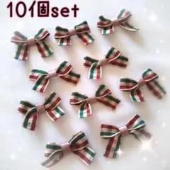 401　チェック　茶色　リボンモチーフ