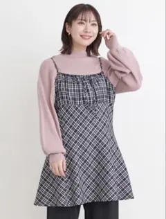 re-j リジェイ　チェック柄キャミチュニックワンピース　ブラック　LL