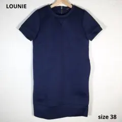 ☆状態良好☆LOUNIE ルーニィ 半袖ワンピース ネイビー系 38のサムネイル