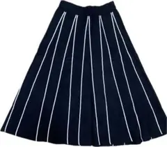 【サイレントワース】 ストライプ ニットフレア ロングスカート 黒バイカラー