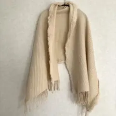 天然繊維とラビットファーのストール 大判マフラー アイボリー