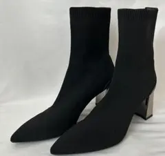 【ZARA】メタルヒール　ソックスブーツ　ニット　ポインテッドトゥ
