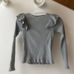 フリル付きライトブルー長袖カットソー