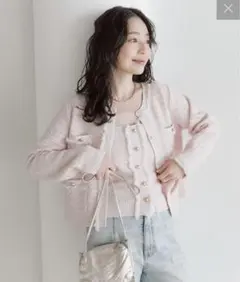 ファンシーツイードニットジャケットカーディガン