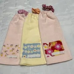 タオルエプロン二重　3枚セット 花、うさぎ、パンダ