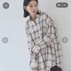 アイボリー ブラック チェック柄 長袖シャツ