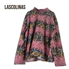 LASCOLINAS長袖トップス　総柄個性的花柄　ストーン　ハイネック