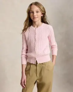 Ralph Laurenレディース キッズ ピンク カーディガン ケーブルニット