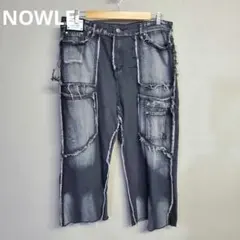 ノウル NOWLE ブラック ブリーチ ストレート スイッチ ワイドデニムパンツ