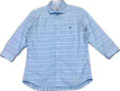美品★ニコルクラブフォーメン♂コットンポリホリゾンタルカラー七分袖シャツ★ブルー