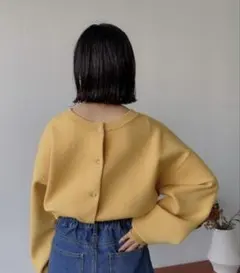 VANNIE U リングスナップニット ブルゾン カーディガン イエロー