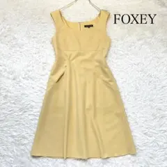 フォクシー ひざ丈ワンピース ノースリーブ ポケット付き イエロー 40