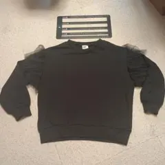 FOUND GOOD　女の子　フリル付きロンＴ　リボン柄　黒　140cm