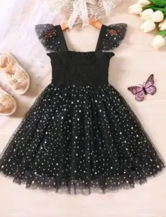 SHEIN キッズ ドレス 星柄 チュール ブラック 6Yのサムネイル