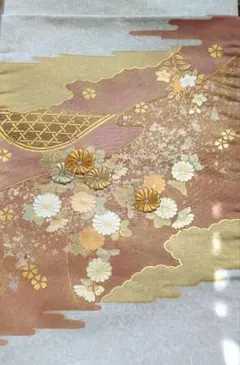 袋帯 オレンジと金色の花柄