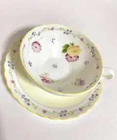 ノリタケ　ジュヌフレールティーカップソーサー　カケとヒビあり　観賞用　可愛い食器